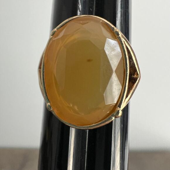 Faceted oval citrine tone gold tone statement cocktail ring - size 8.5 - Picture 5 of 7